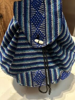 Men/Women -Handmade - Boho Blue Woven Drawstring Backpack | Festival Bag